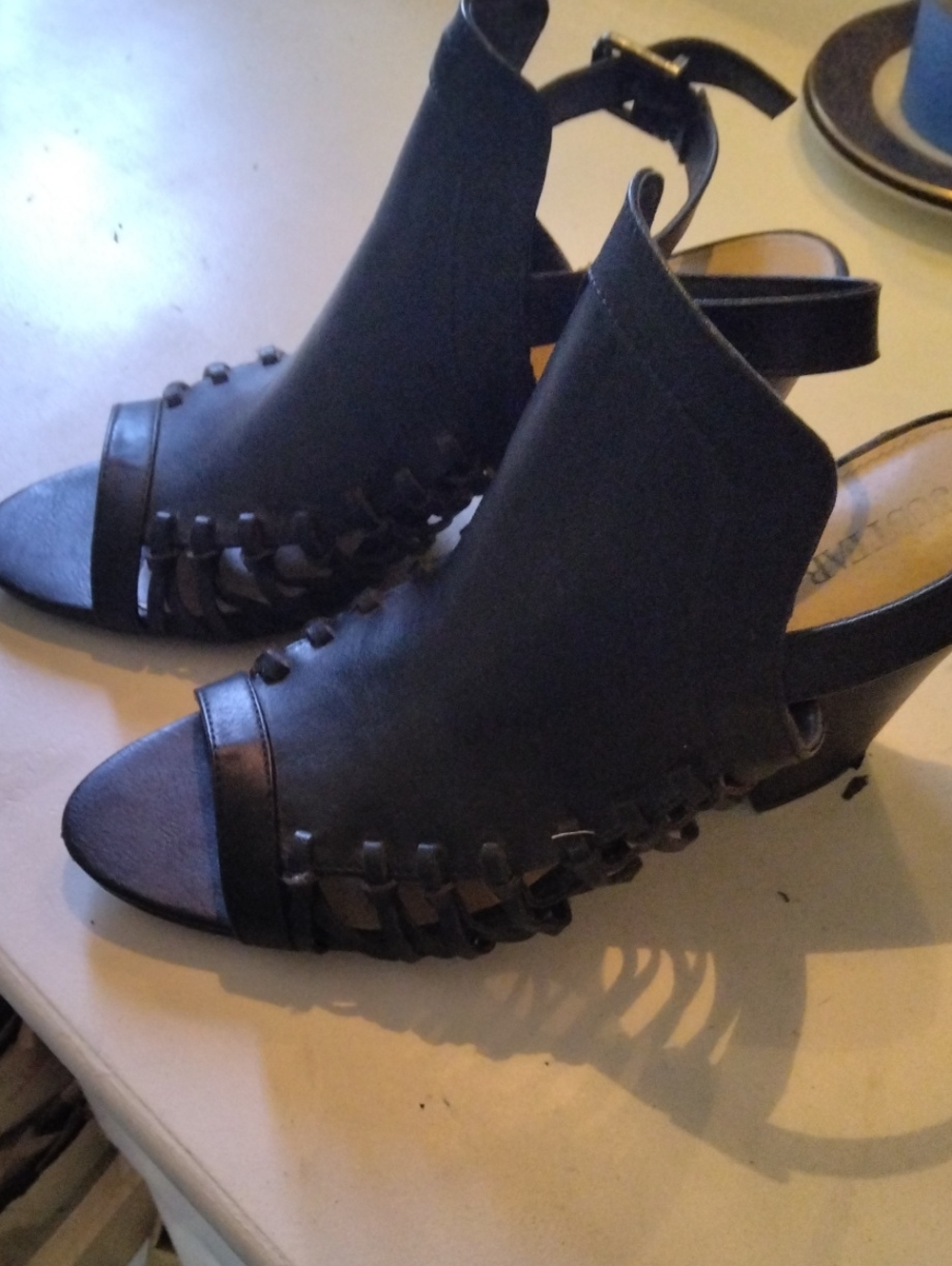 JustFab Black Woven Open-Toe Slingback Heels